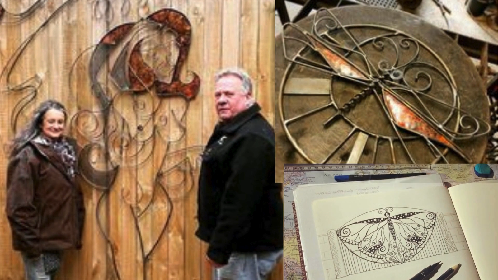Cinnamon and her husband Rowan displaying custom art pieces, highlighting her role as an art advisor on the Surfcoast.