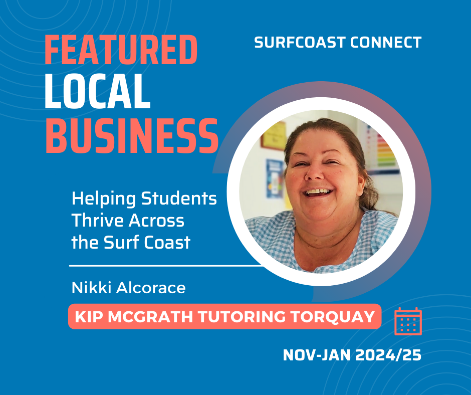 Coming soon profile card for Kip McGrath Tutoring Torquay in the Featured Businesses section on Surfcoast Connect.