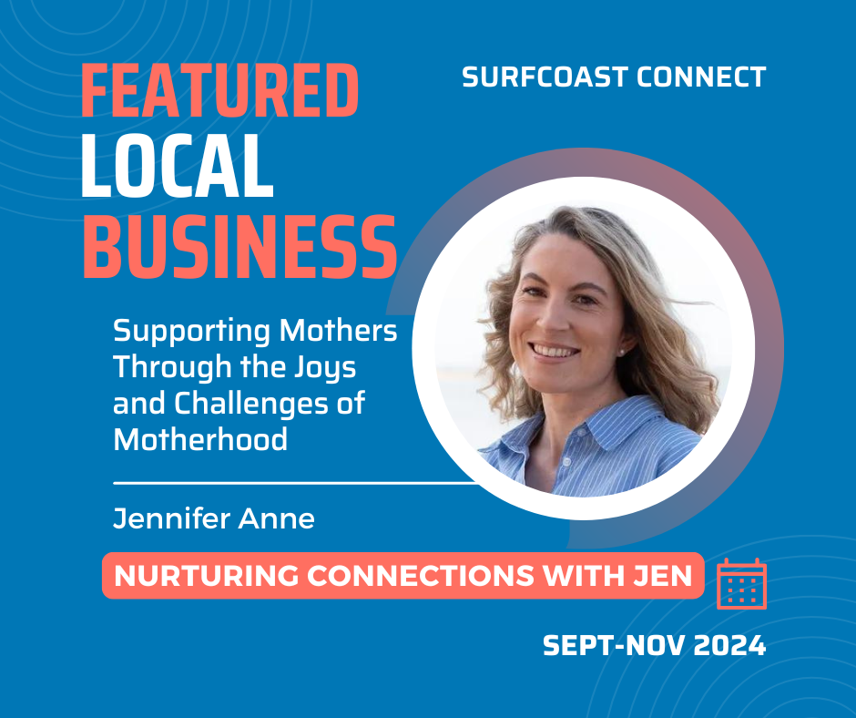 Coming soon profile card for Nurturing Connections with Jen in the Featured Businesses section on Surfcoast Connect.
