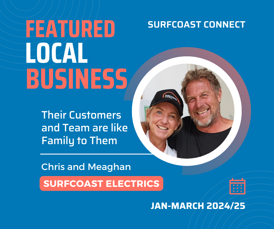 Coming soon profile card for Surfcoast Electrics in the Featured Businesses section on Surfcoast Connect.