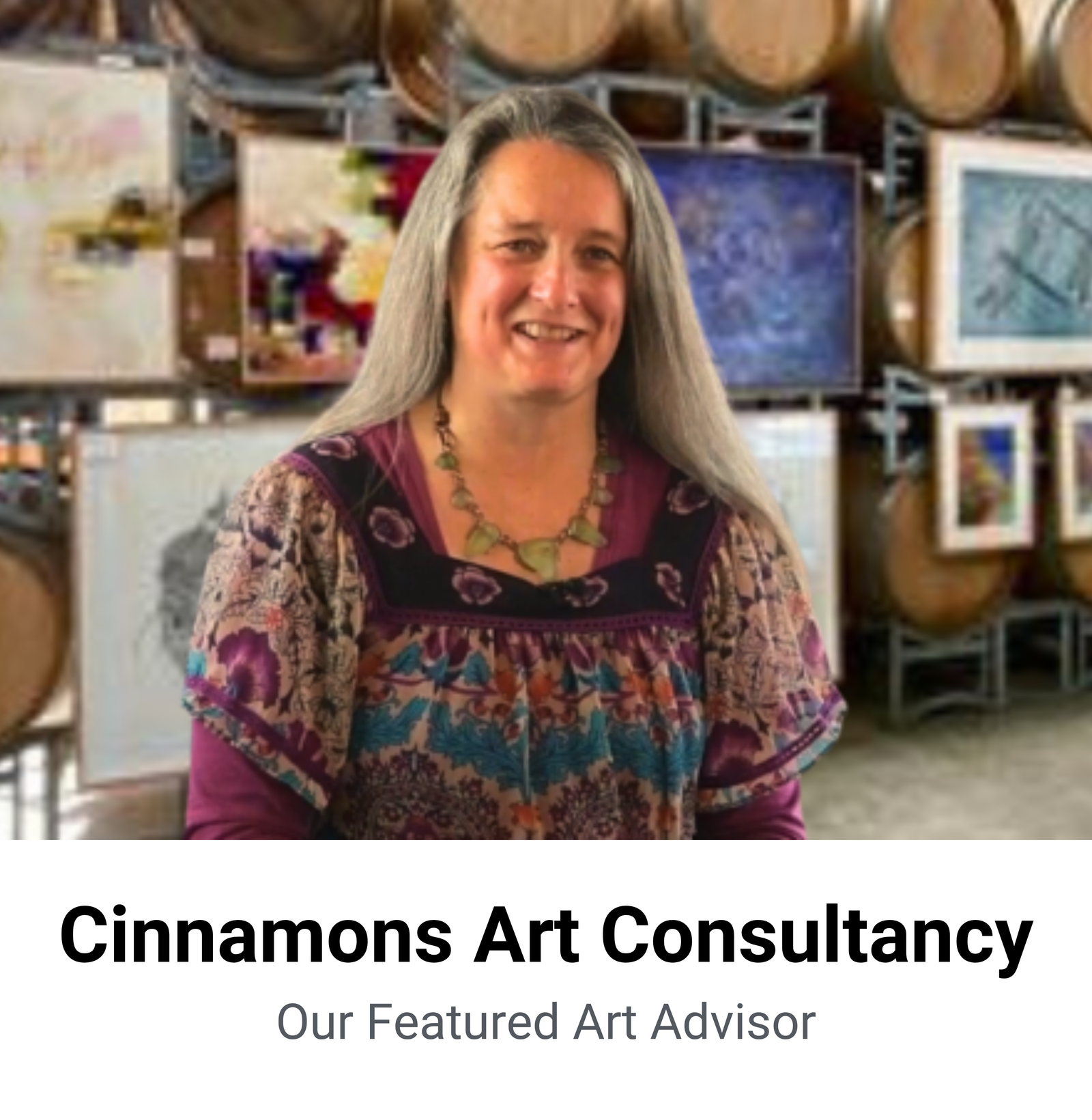 Profile card of Cinnamons Art Consultancy, featured art advisor on Surfcoast Connect.